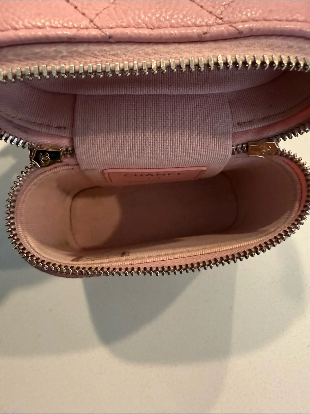 CHANEL Pink Quilted Mini Vanity Crossbody with Chain